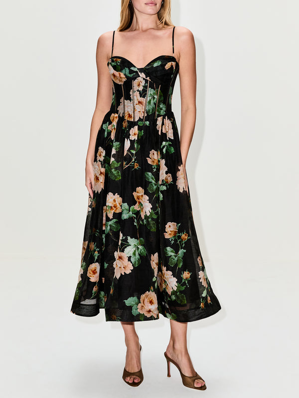 ZIMMERMANN Luna Corset Midi Dress | Black Rose