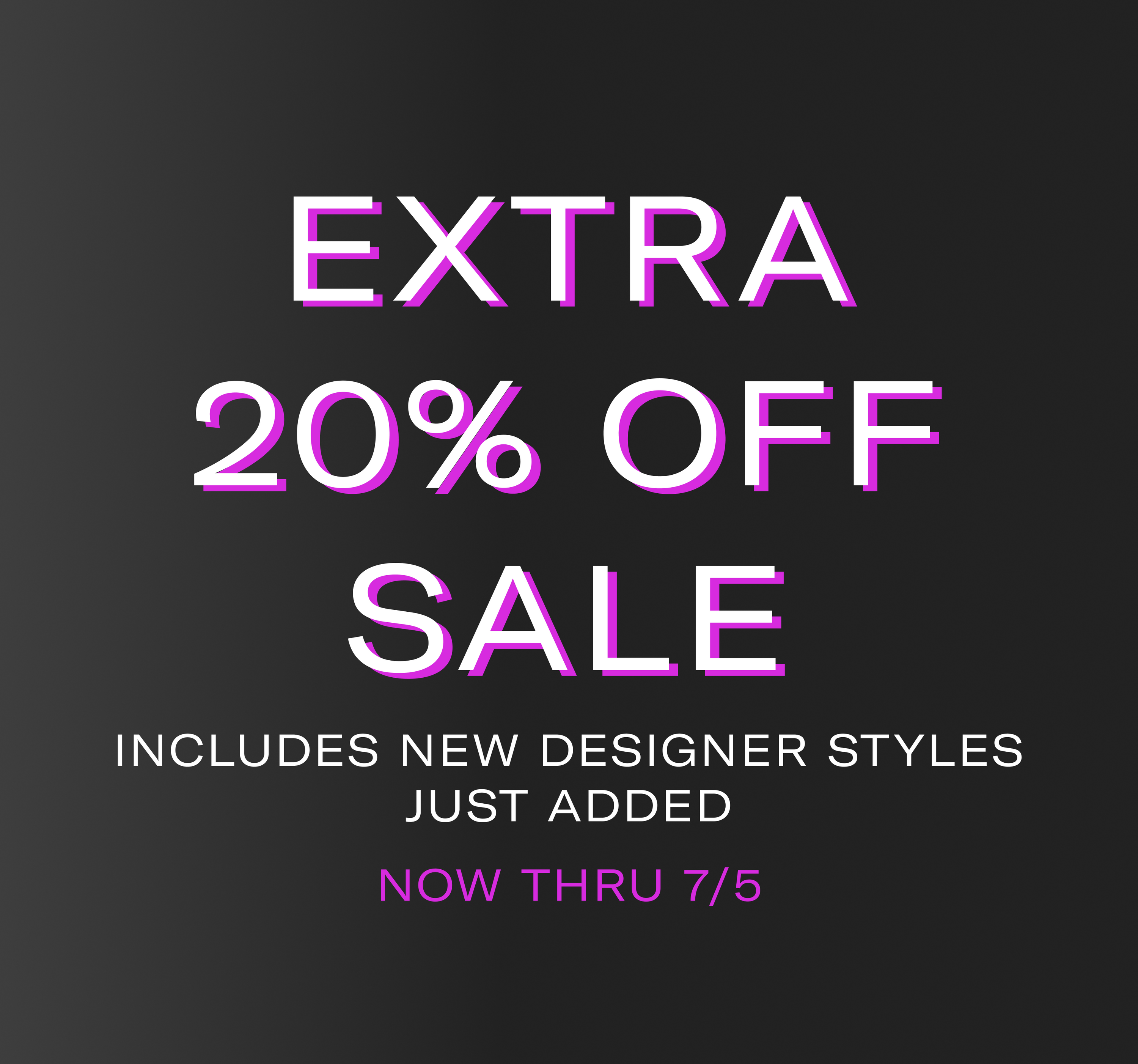 Promotional text for an extra 20% off sale on a black background