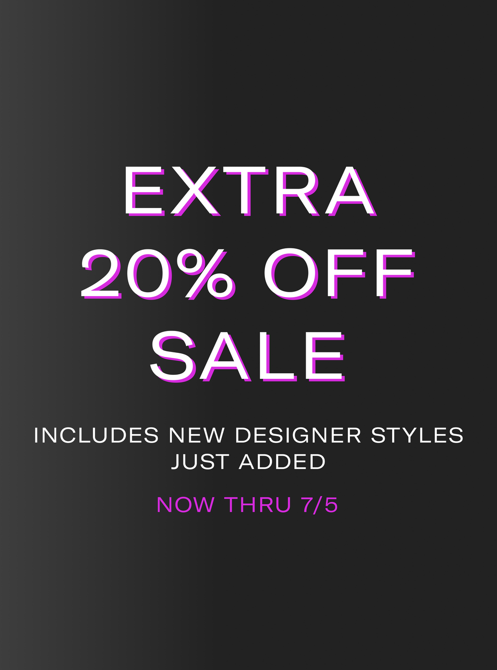 Promotional text for an extra 20% off sale on a black background