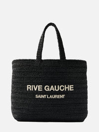 Saint Laurent Rive Gauche Emroidered Raffia Tote Bag Beige in  Raffia/Leather with Silver-tone - US