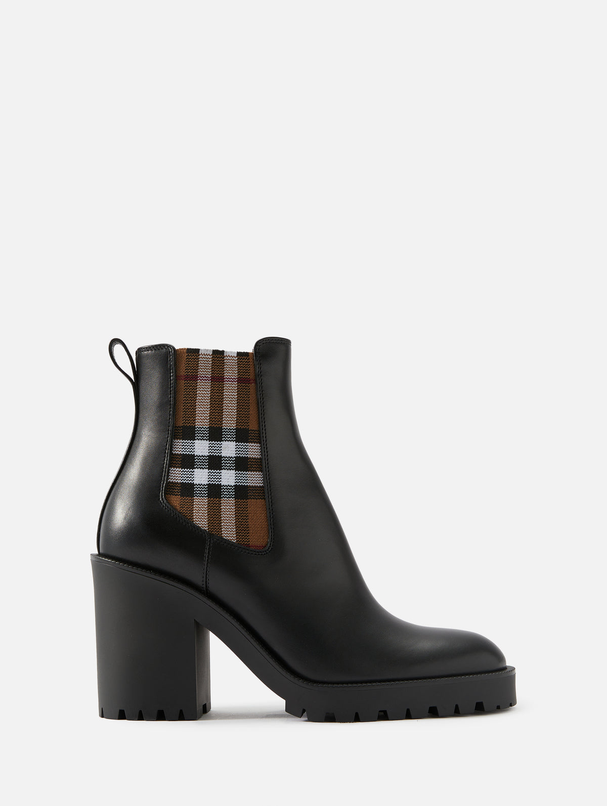 Check Panel Leather Ankle Boot