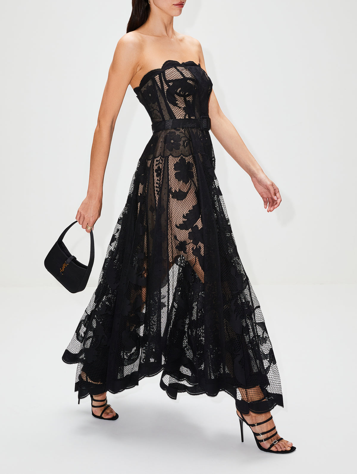 Strapless Floral Lace Dress