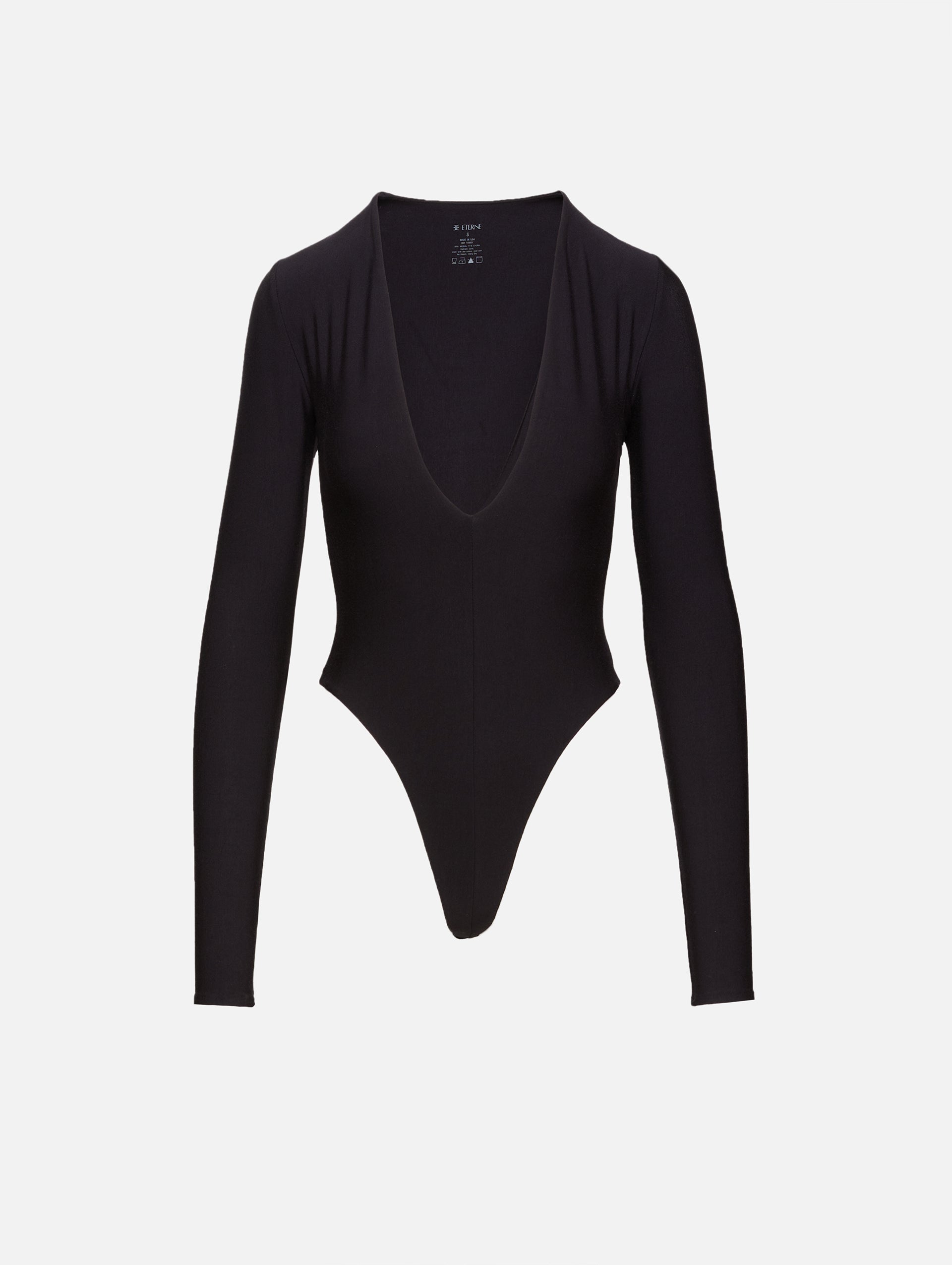  Long Sleeve Bodysuit for Women, Black T Shirts Deep V