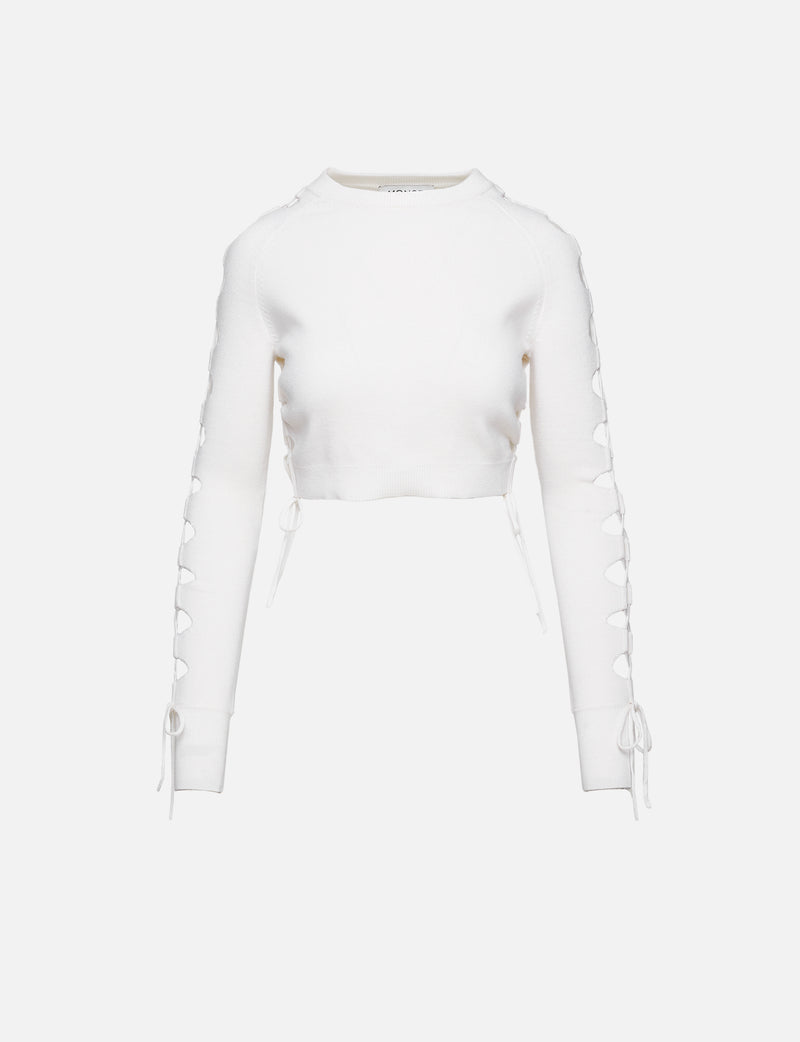 Lacing Sleeve Detail Cropped Sweater