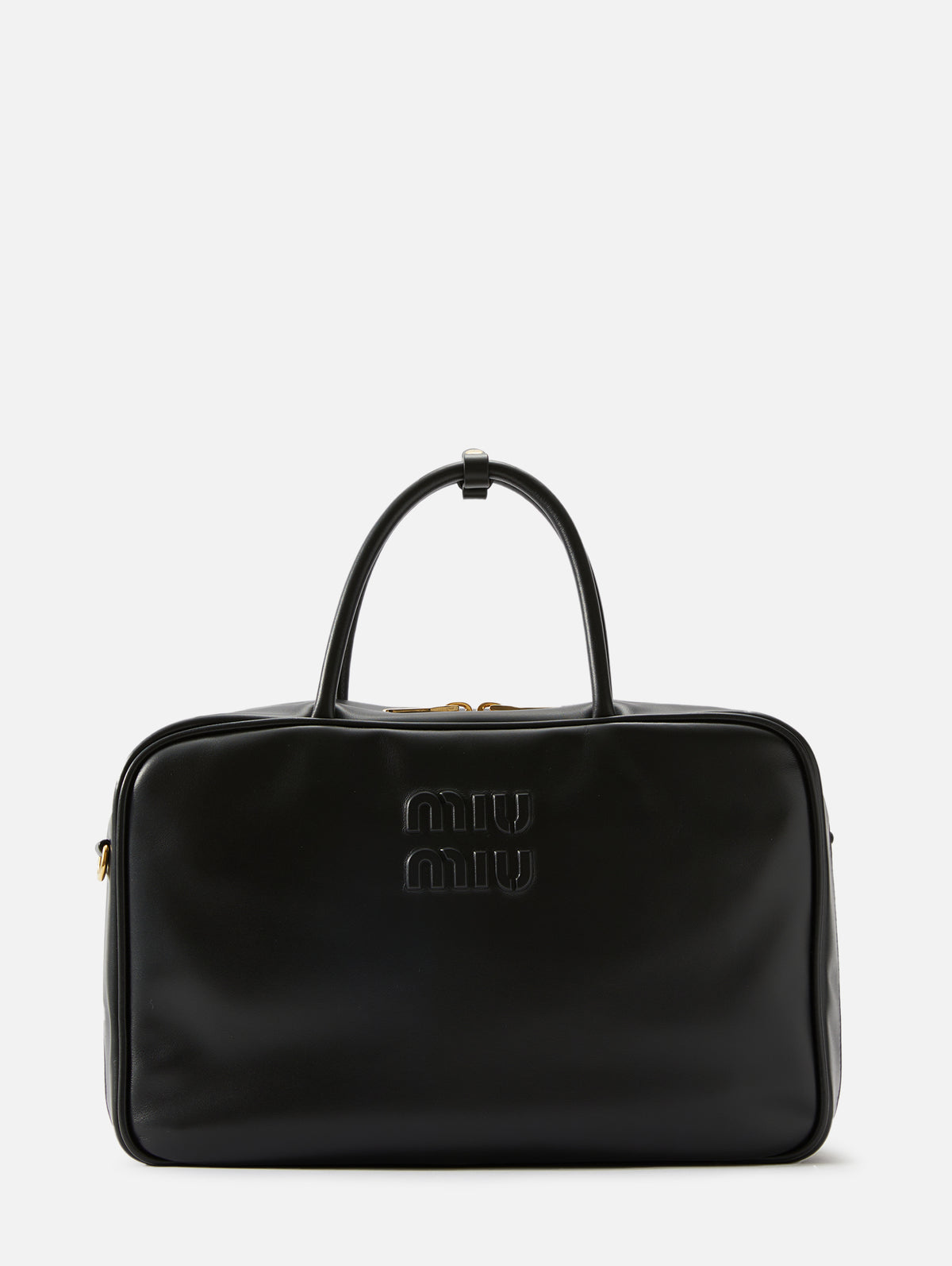 logo-embossed leather tote bag, Miu Miu