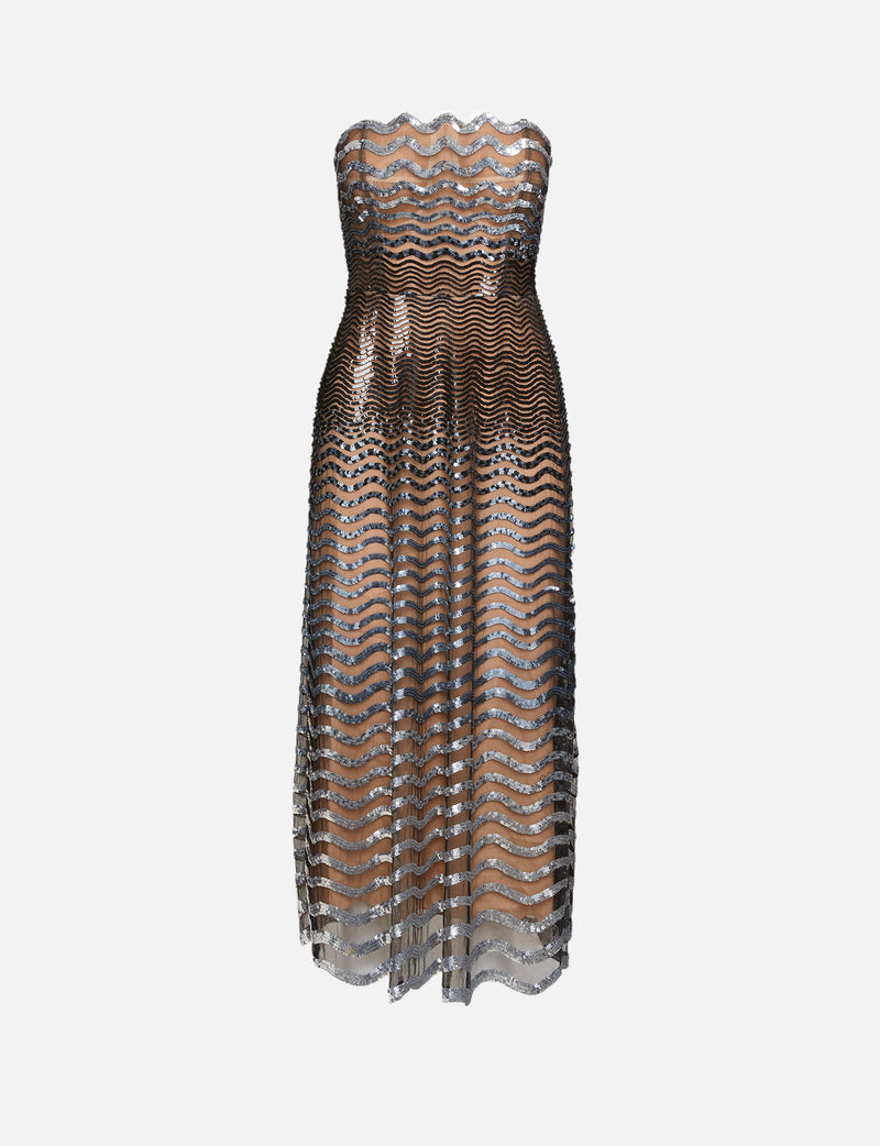 Strapless Wave Sequin Dress