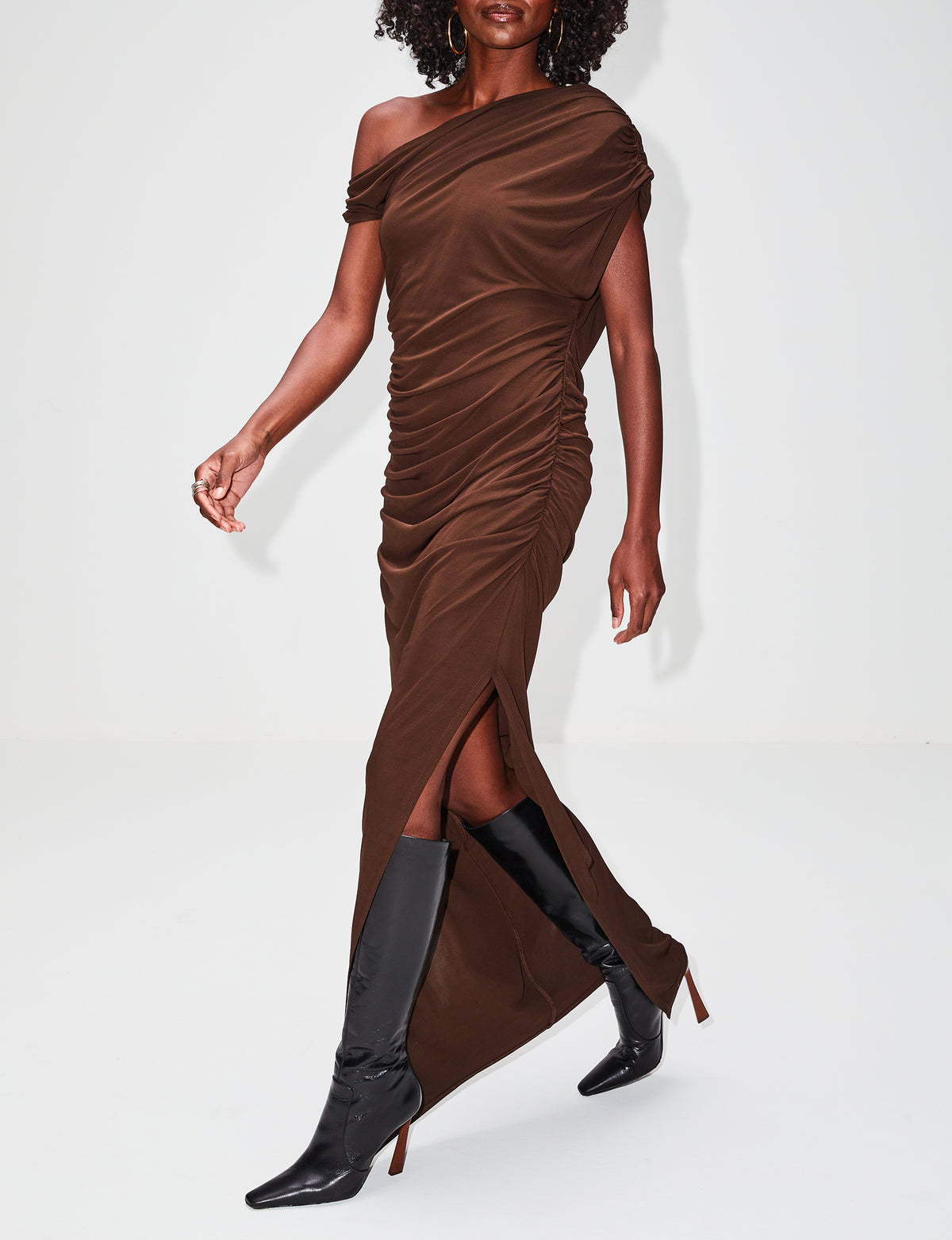 view 3 - One Shoulder Ruched Maxi Dress