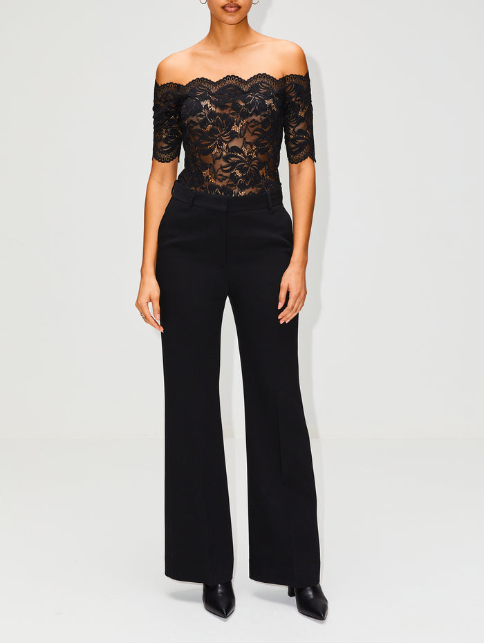 RABANNE Off-the-shoulder scalloped stretch-lace maxi dress