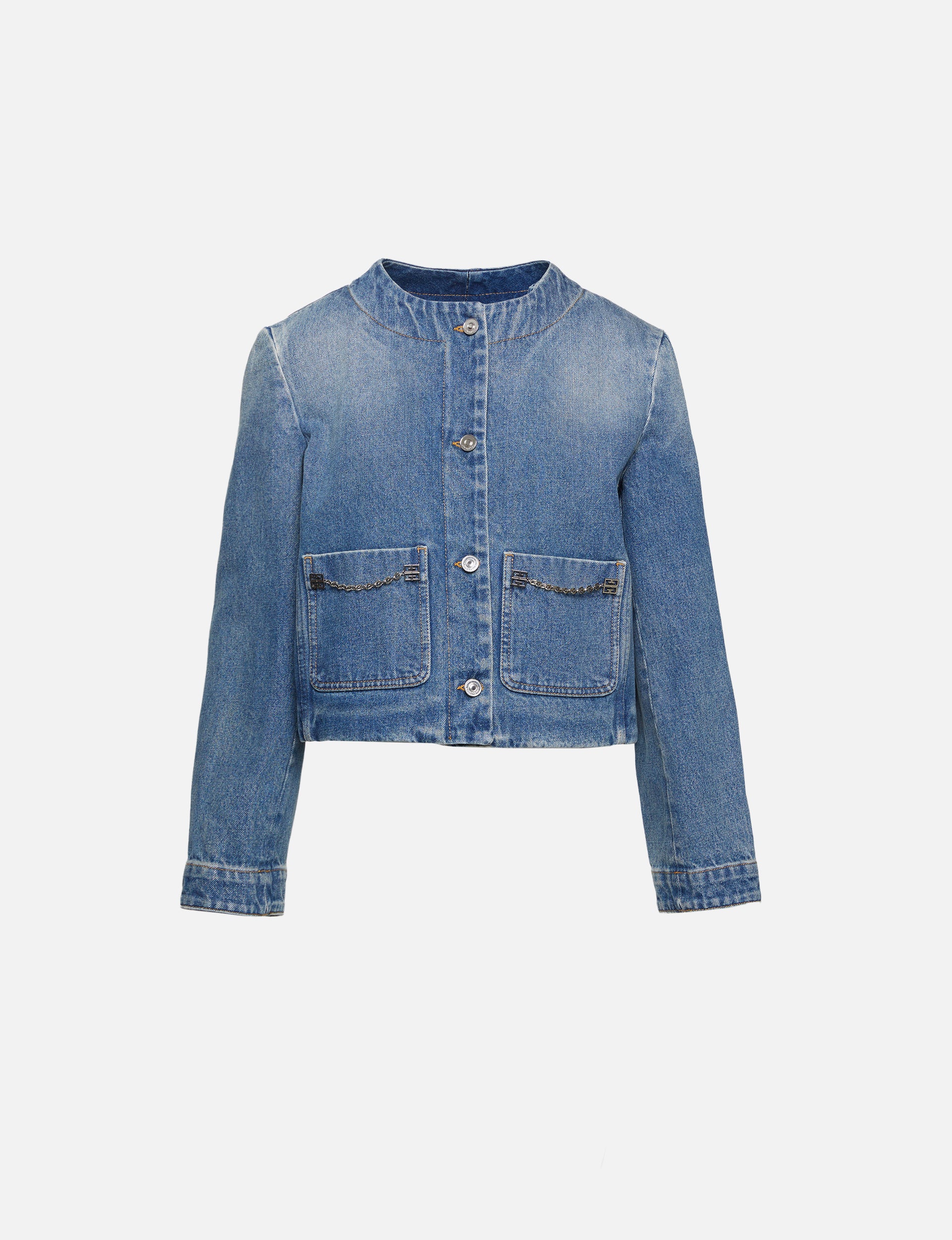 Buy Maison Margiela women collarless blue denim jacket for $580 online on  SV77, S51AM0447/S30561/966