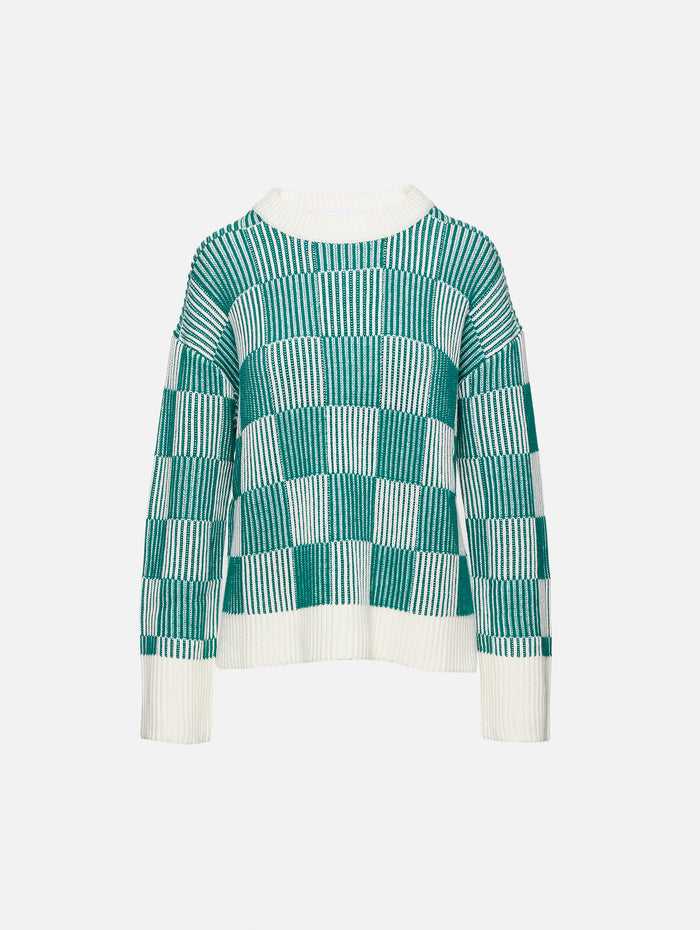Plaited Checkerboard Crew Sweater