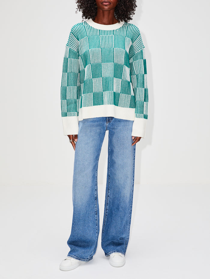 Plaited Checkerboard Crew Sweater