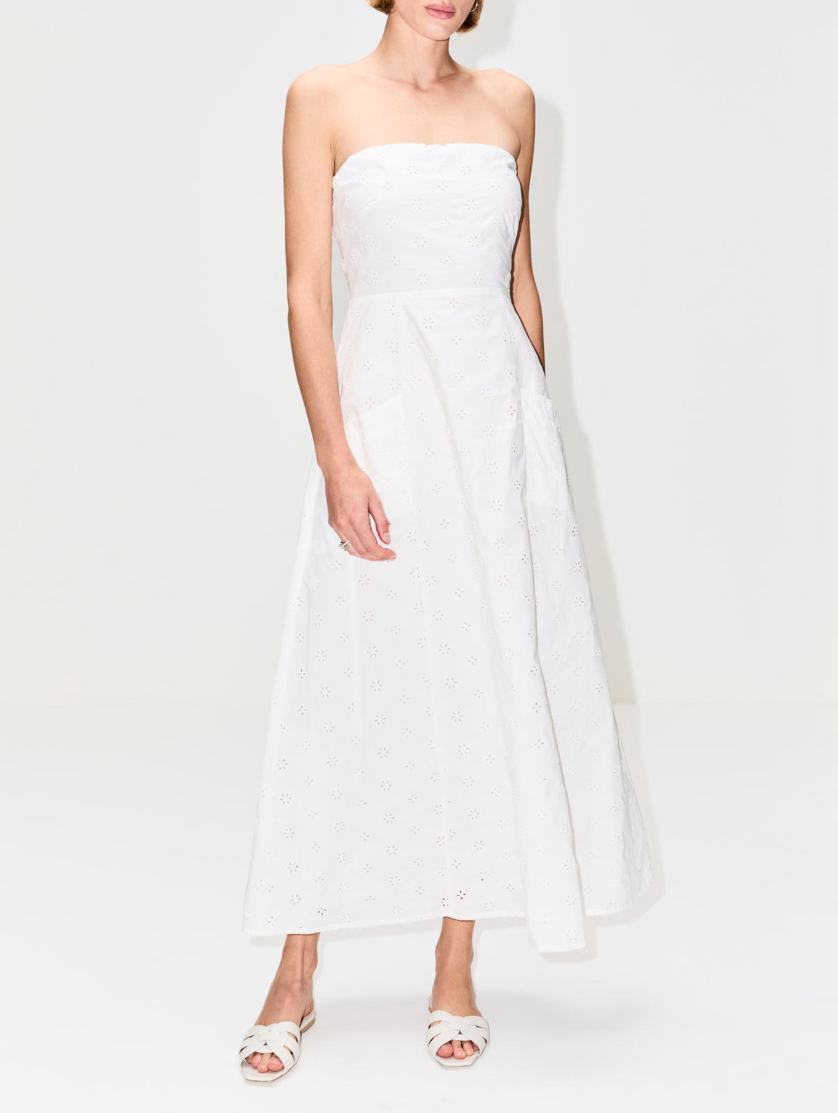 Broderie Strapless Dress,MATTEAU,FLORAL BRODERIE WHITE,Image 2