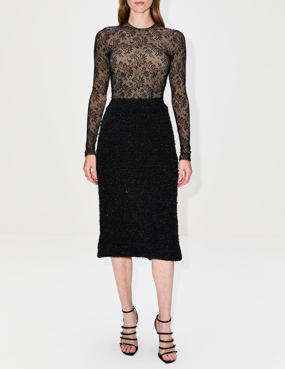 Tweed Midi Skirt,BALENCIAGA,BLACK,Image 2