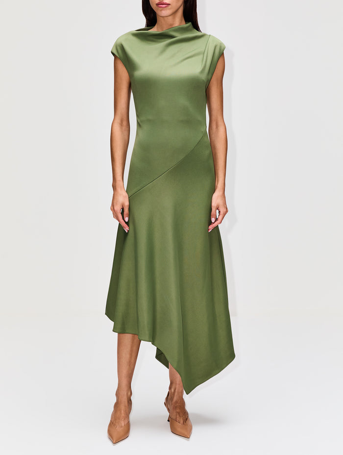 Draped High Neck Dress,ALEXANDER MCQUEEN,KHAKI,Image 1