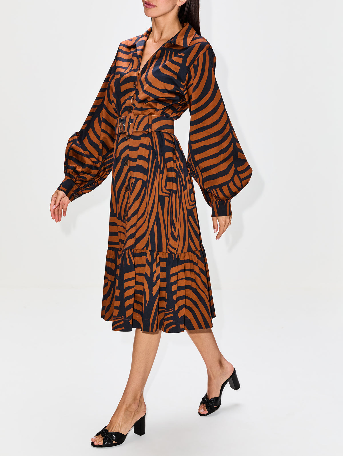 De Mi Vida Dress,ANDRES OTALORA,BLACK & BROWN STRIPE,Image 3