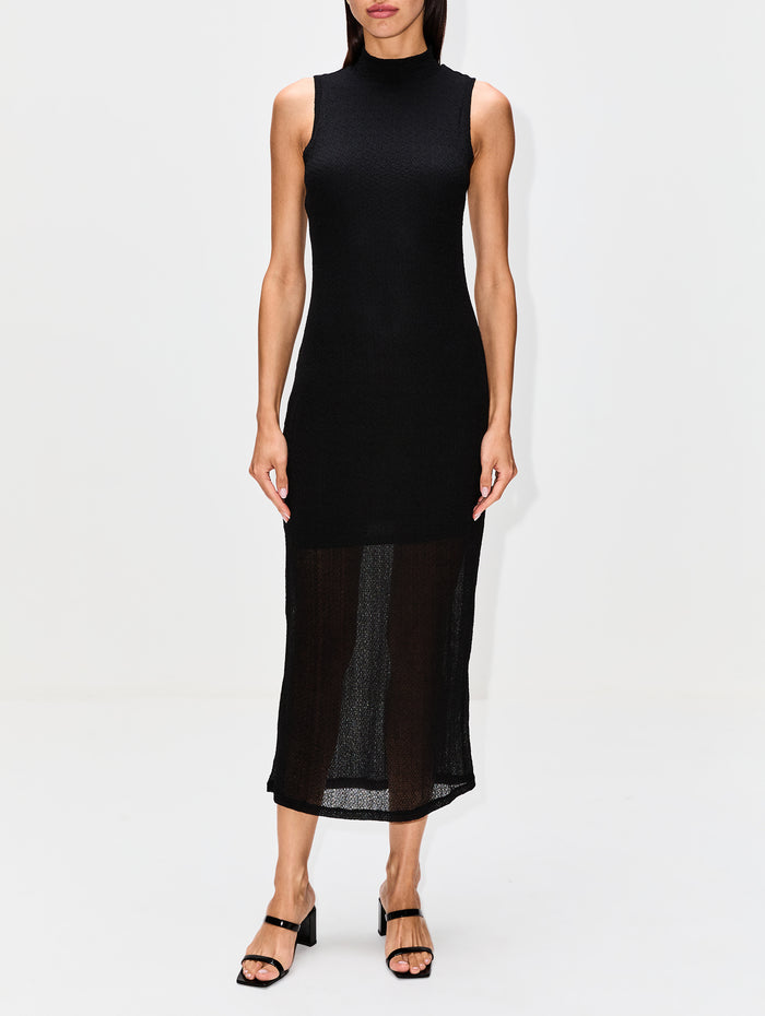 Mesh Mockneck Dress,FRAME,BLACK,Image 1