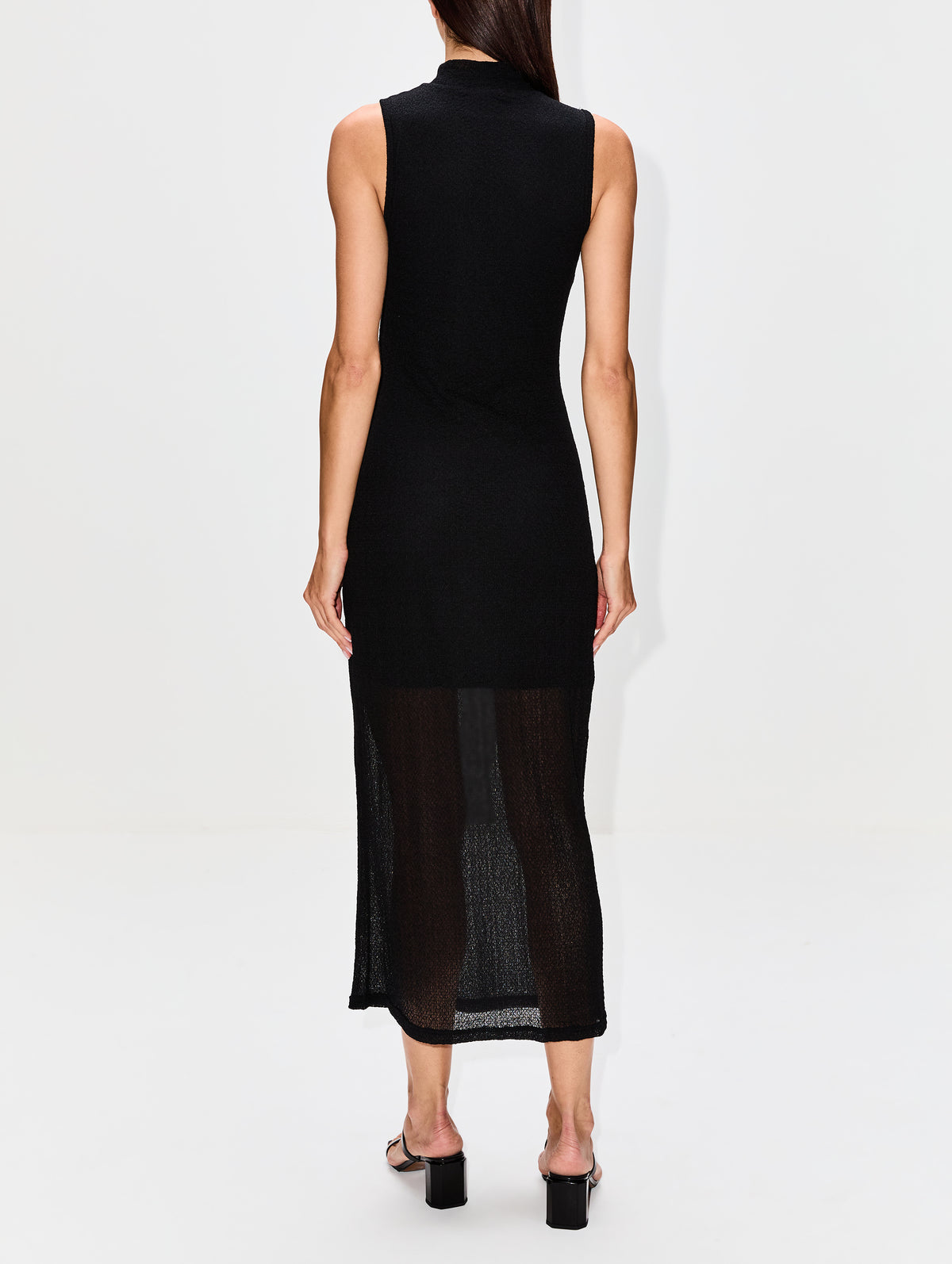 Mesh Mockneck Dress,FRAME,BLACK,Image 4