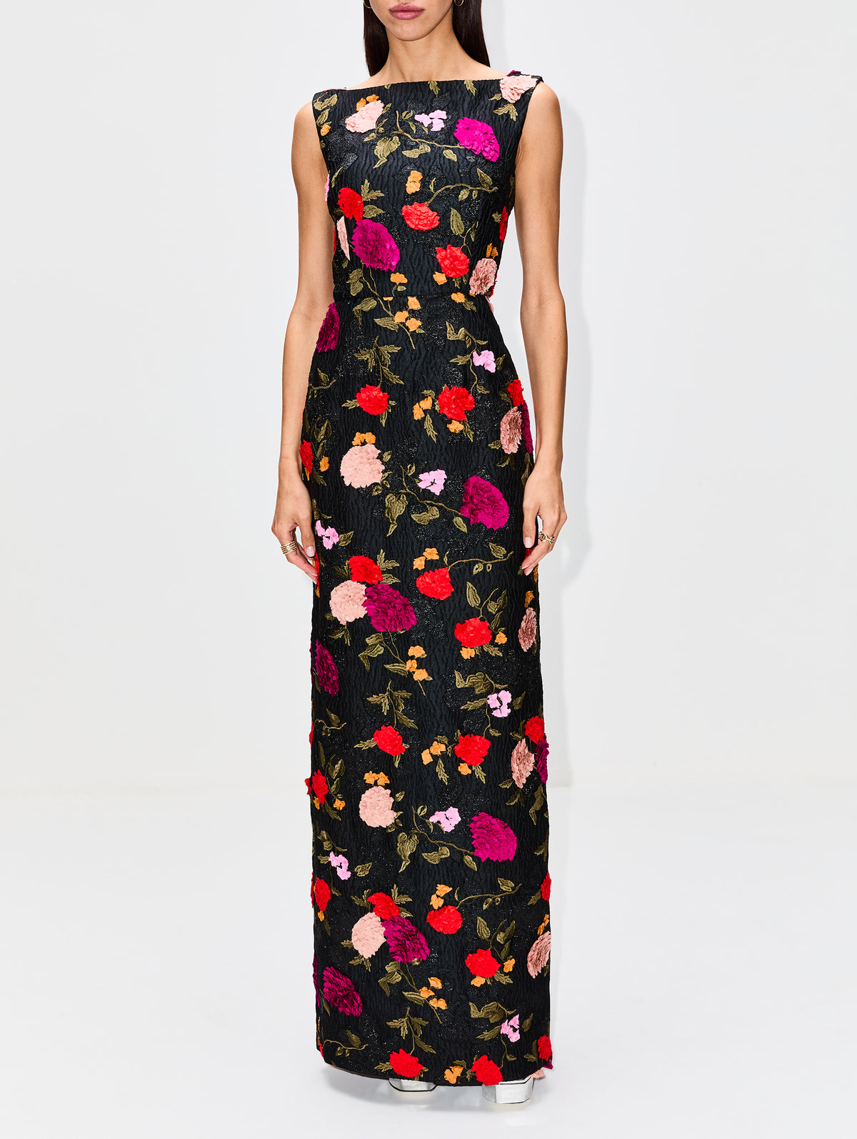 Sleeveless Long A-Line Gown,ERDEM,BLACK,Image 2