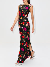 Sleeveless Long A-Line Gown,ERDEM,BLACK,Image 3