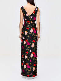 Sleeveless Long A-Line Gown,ERDEM,BLACK,Image 4