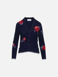 Brushed Rose V Neck Cardigan,THOM BROWNE,NAVY,Image 1