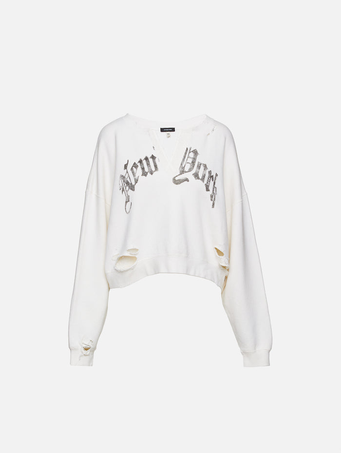 New York Cropped Crewneck Top,R13,ECRU,Image 1