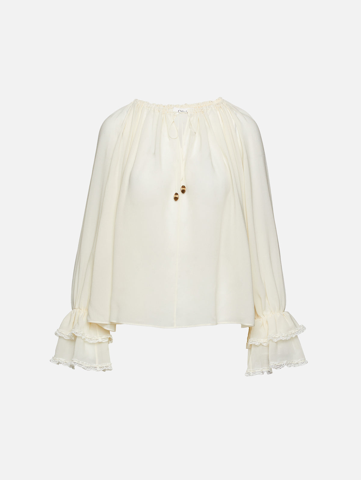 Tie Neck Blouse,CHLOÉ,PRISTINE WHITE,Image 1