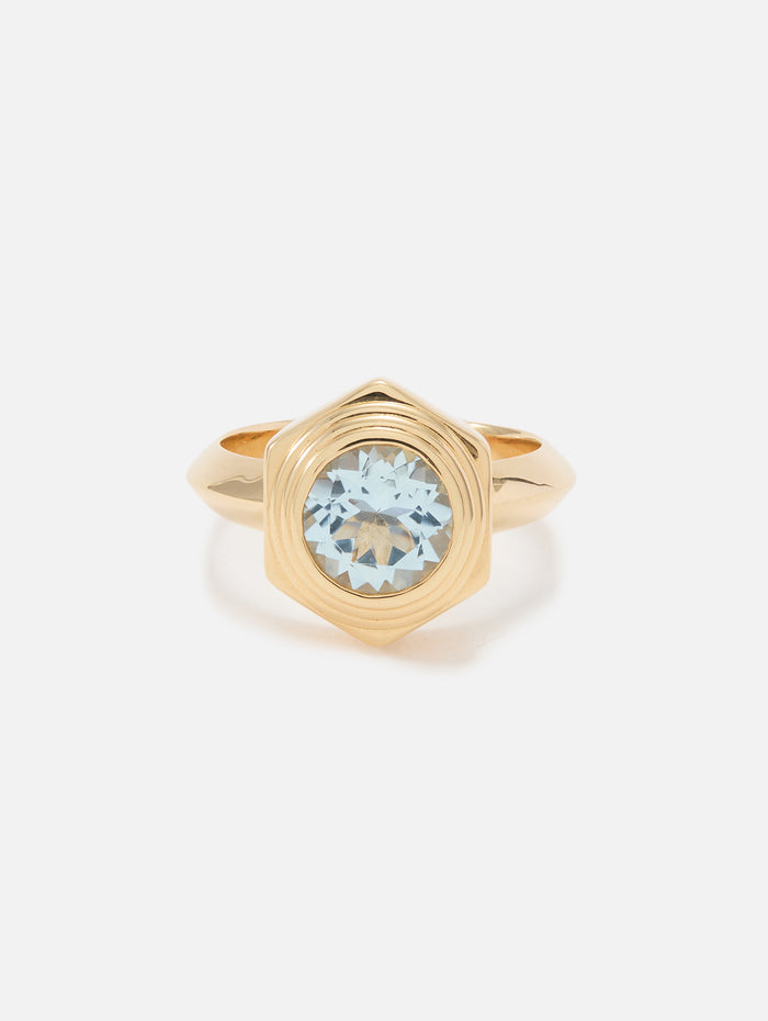 Hexed Aquamarine Ring