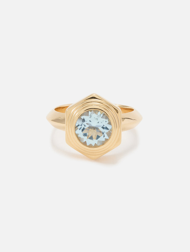 Hexed Aquamarine Ring