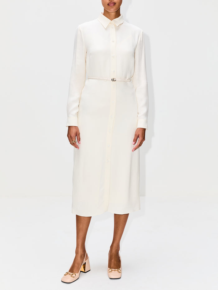 Belted Button Up Dress,GUCCI,IVORY,Image 1