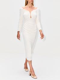 Deep U Neck Ruched Mini Dress,CAROLINA HERRERA,IVORY,Image 3