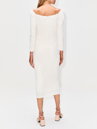 Deep U Neck Ruched Mini Dress,CAROLINA HERRERA,IVORY,Image 4