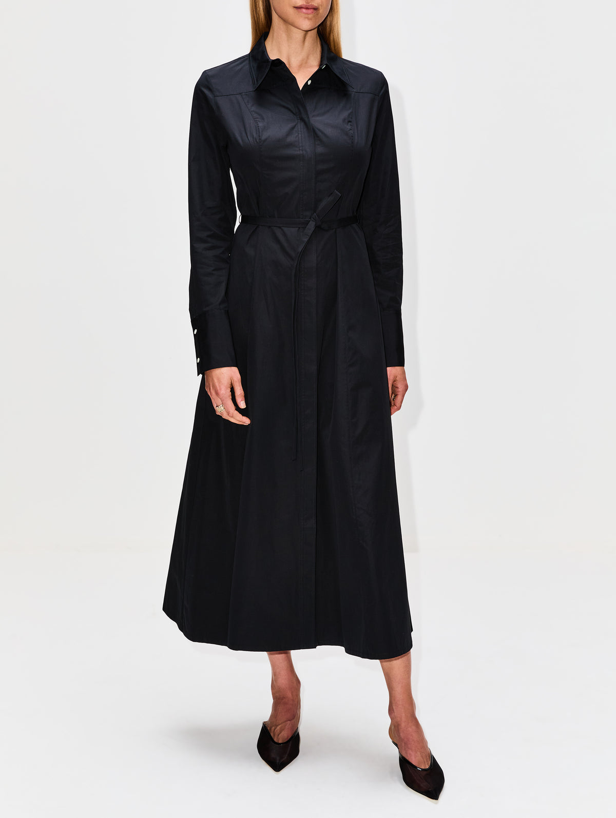 Belted Shirt Dress,CO,BLACK,Image 2