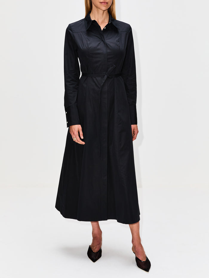 Belted Shirt Dress,CO,BLACK,Image 1