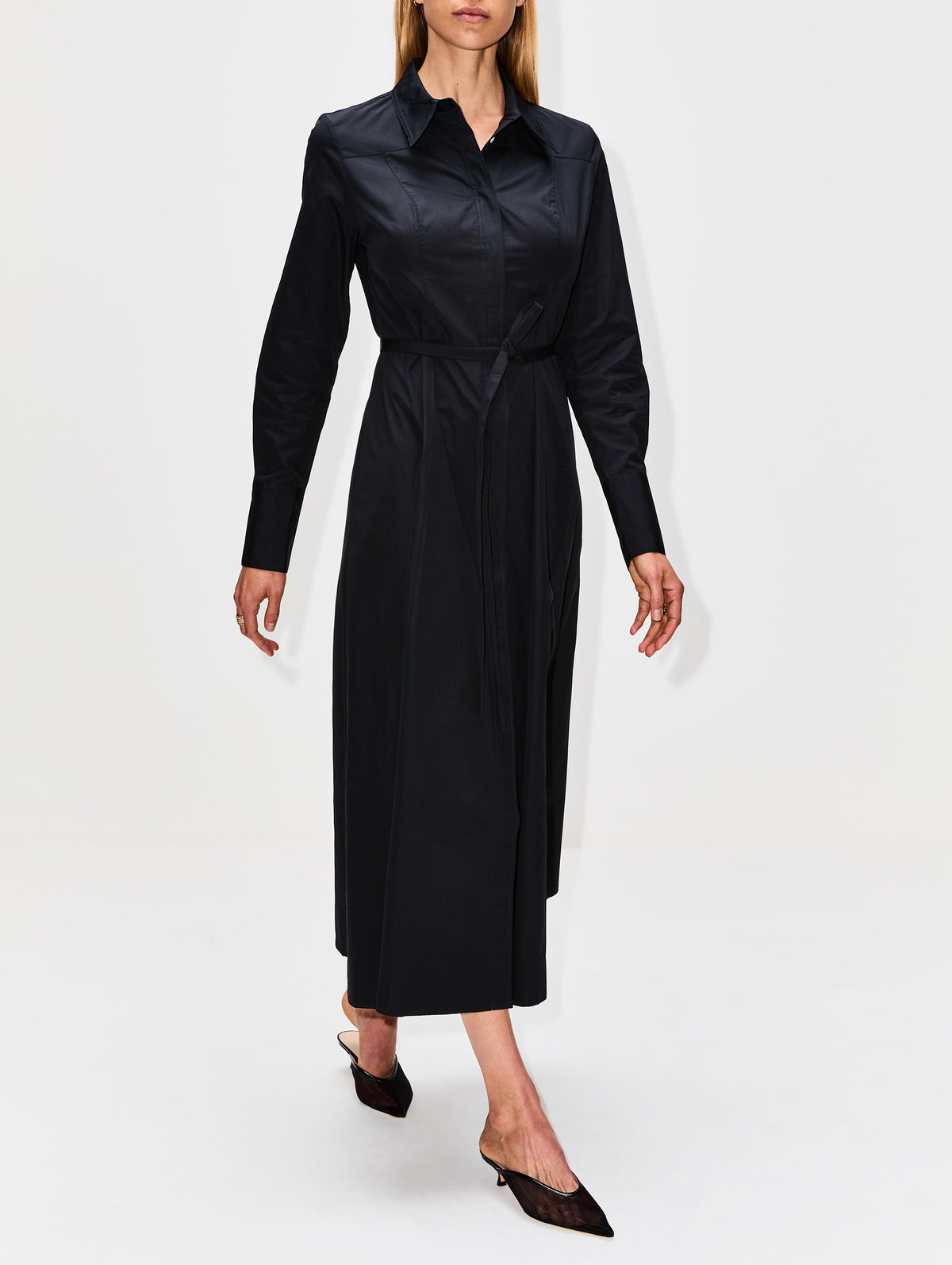 Belted Shirt Dress,CO,BLACK,Image 3