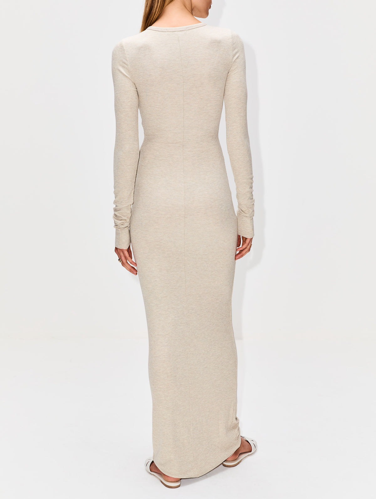 Long Sleeve Crewneck Maxi Dress,ÉTERNE,HEATHER OATMEAL,Image 4