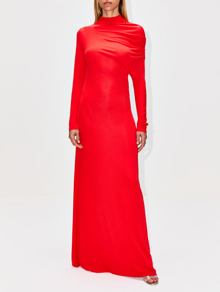 Rue Draped Slinky Jersey Gown,KALLMEYER,SCARLET,Image 1