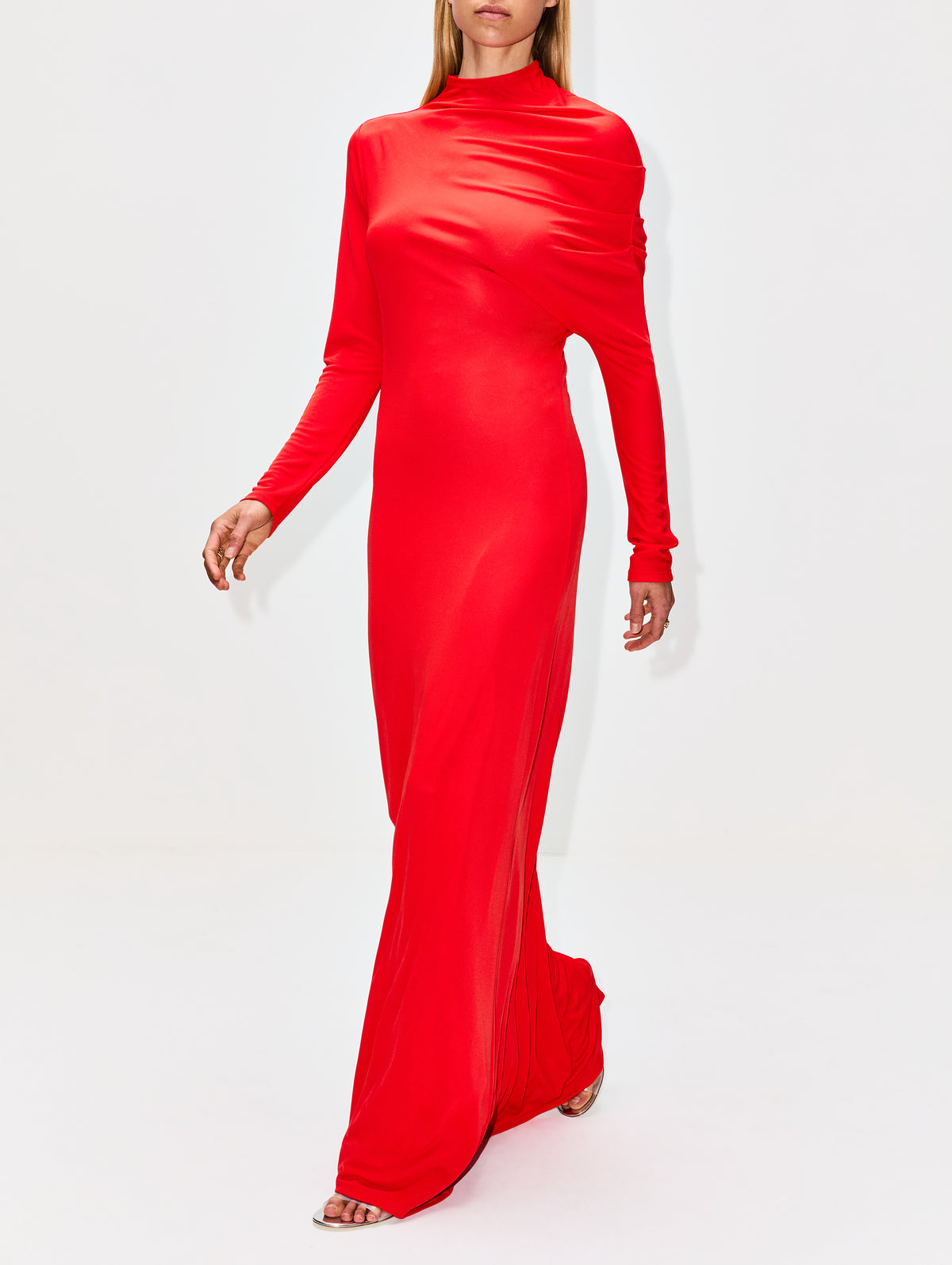 Rue Draped Slinky Jersey Gown,KALLMEYER,SCARLET,Image 3