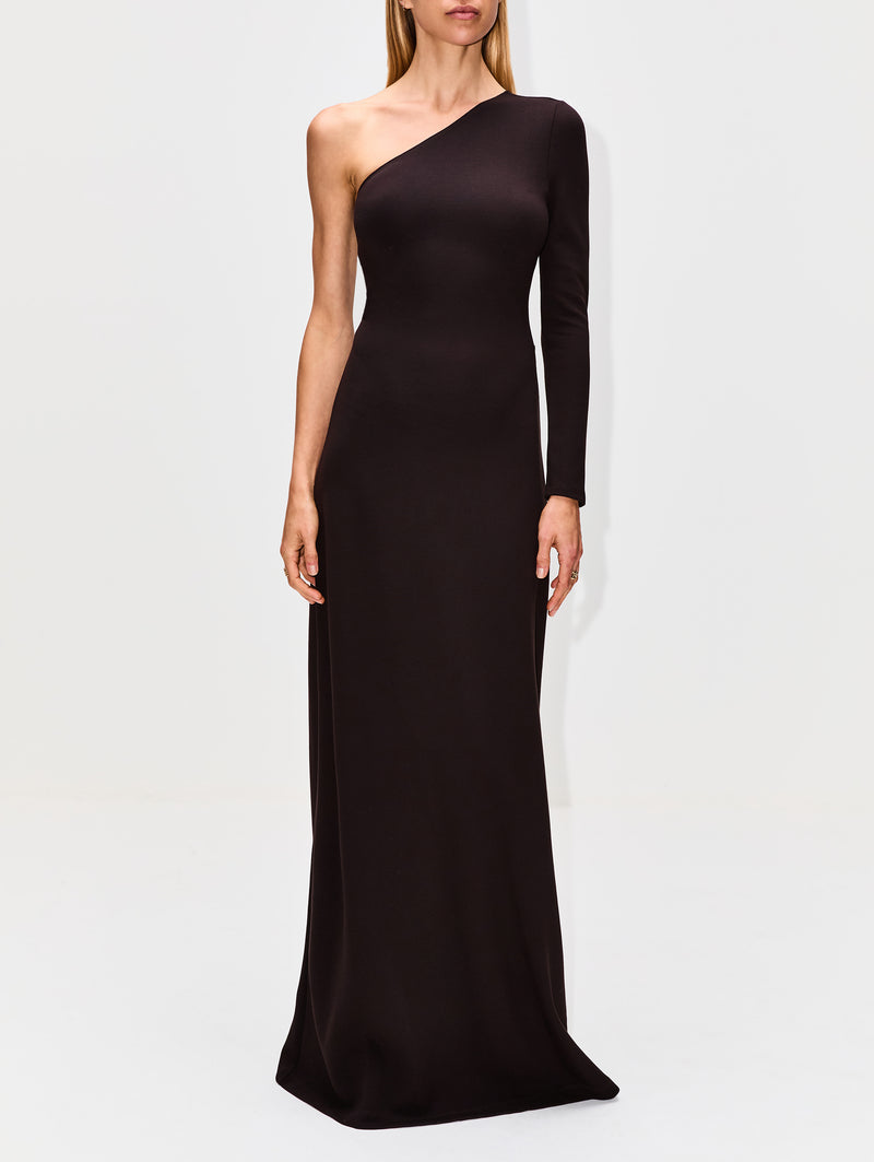 LESET Rio One Shoulder Maxi Dress in Chocolate
