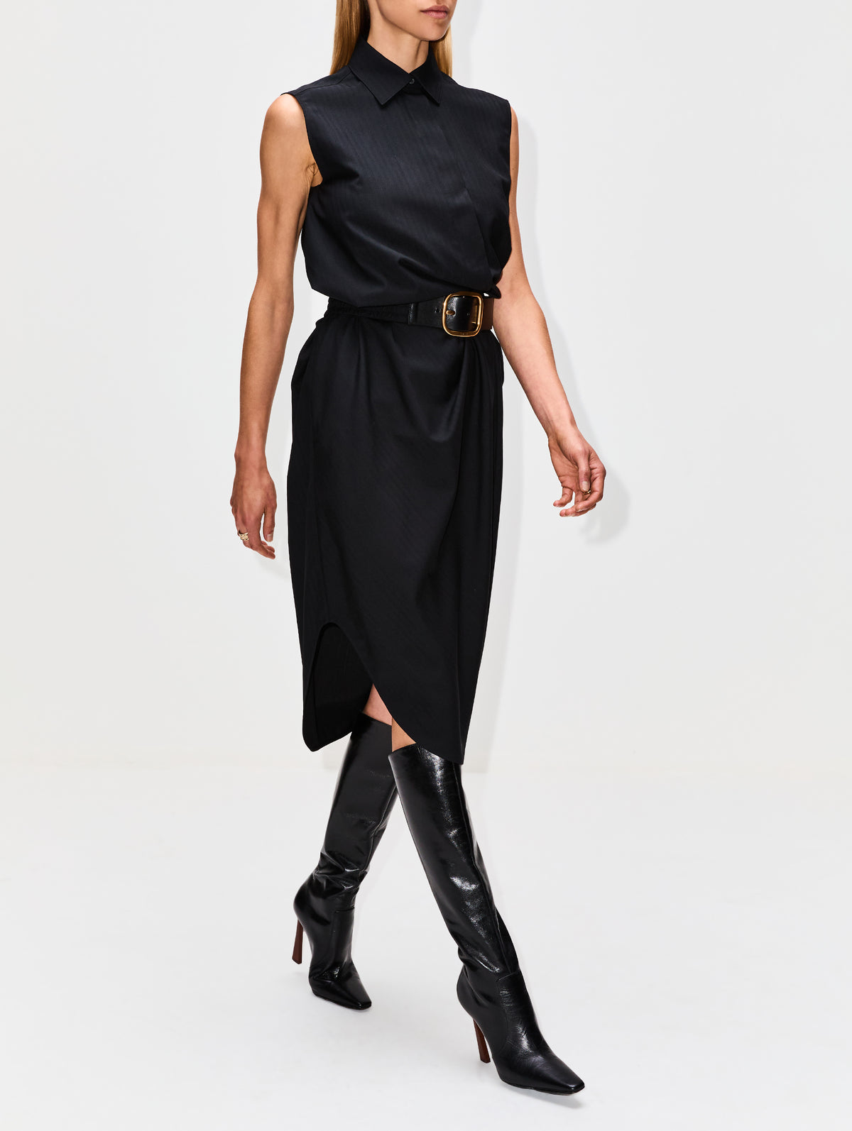 Belted Dress,LOEWE,BLACK,Image 3