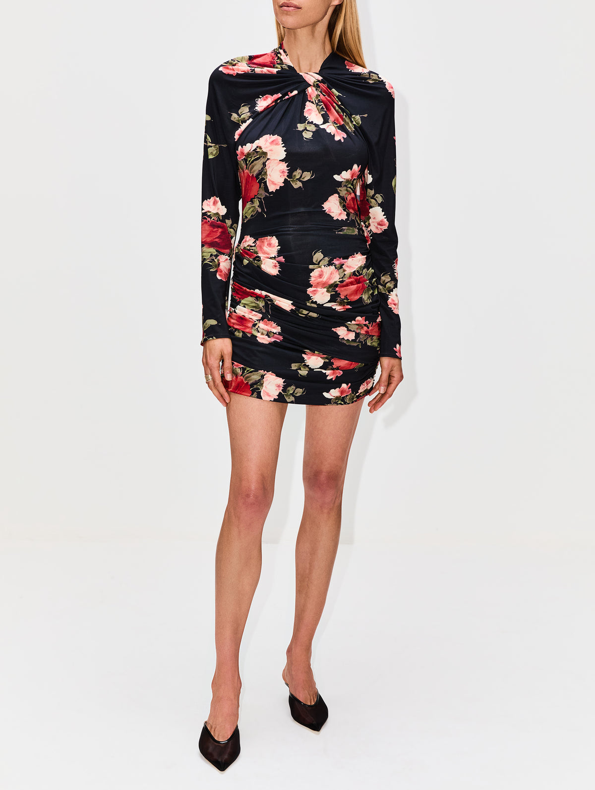 Floral Draped Mini Dress,MAGDA BUTRYM,BLACK PRINT,Image 2