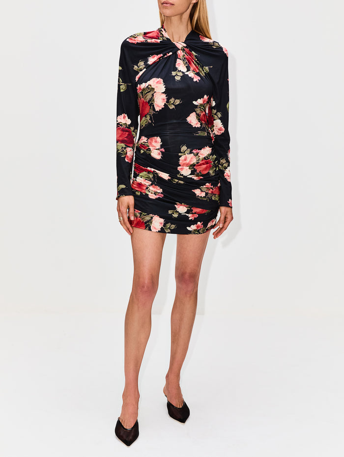 Floral Draped Mini Dress,MAGDA BUTRYM,BLACK PRINT,Image 1