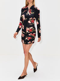 Floral Draped Mini Dress,MAGDA BUTRYM,BLACK PRINT,Image 3