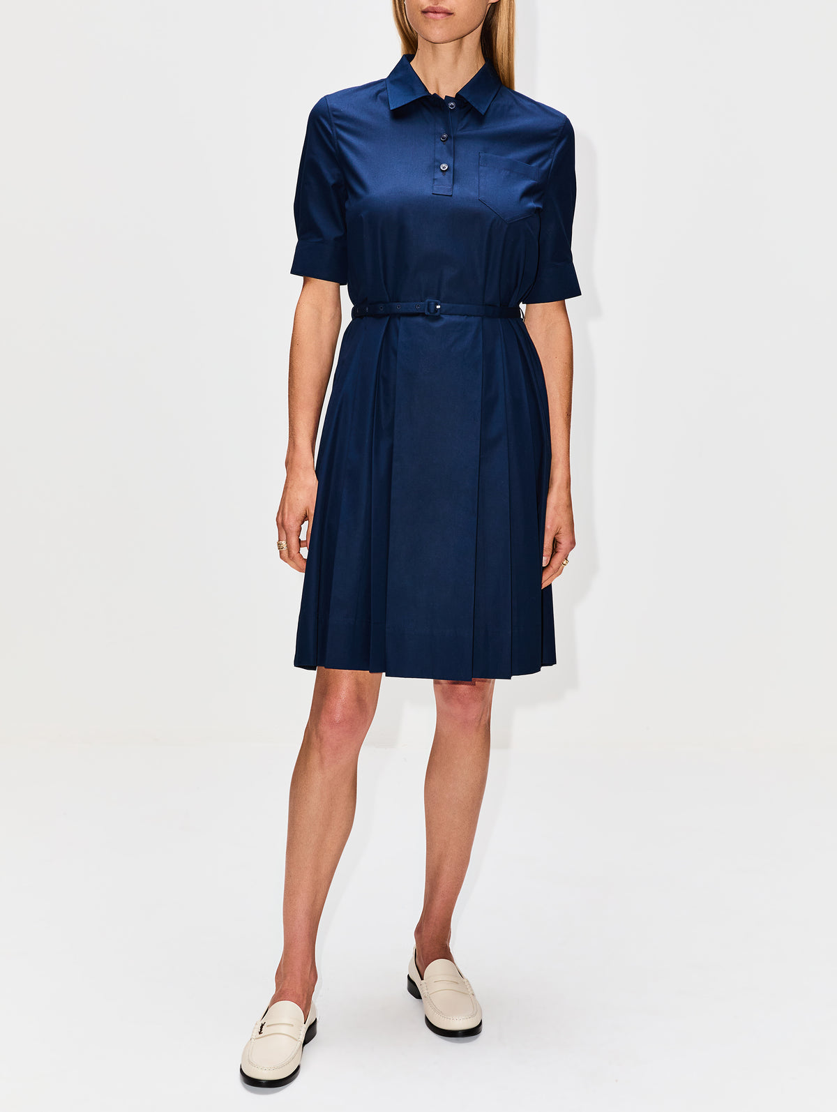 Collared Short Sleeve Dress,MARNI,LIGHT NAVY,Image 2