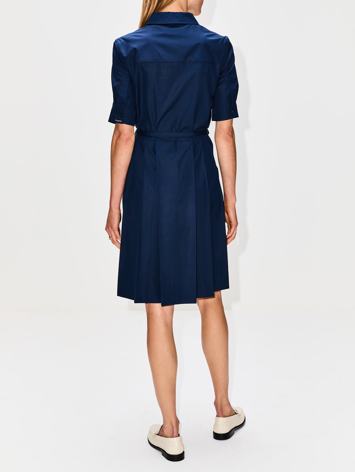 Collared Short Sleeve Dress,MARNI,LIGHT NAVY,Image 4