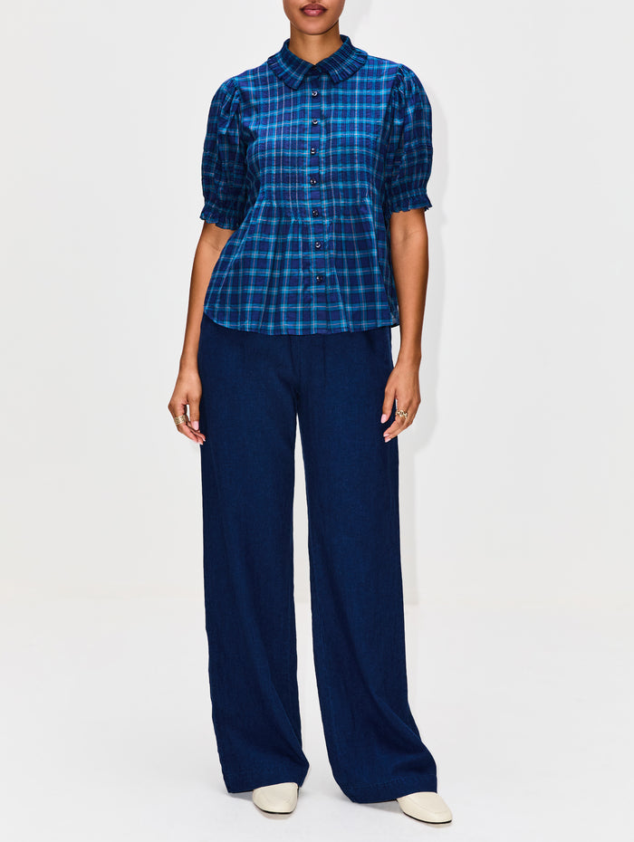 Jess Blouse,BIRDS OF PARADIS BY TROVATA,OCEANSIDE PLAID,Image 1