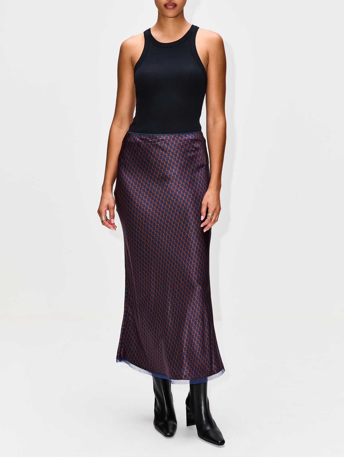 Bias Cut Silk Skirt,LA LIGNE,RUST NAVY,Image 2