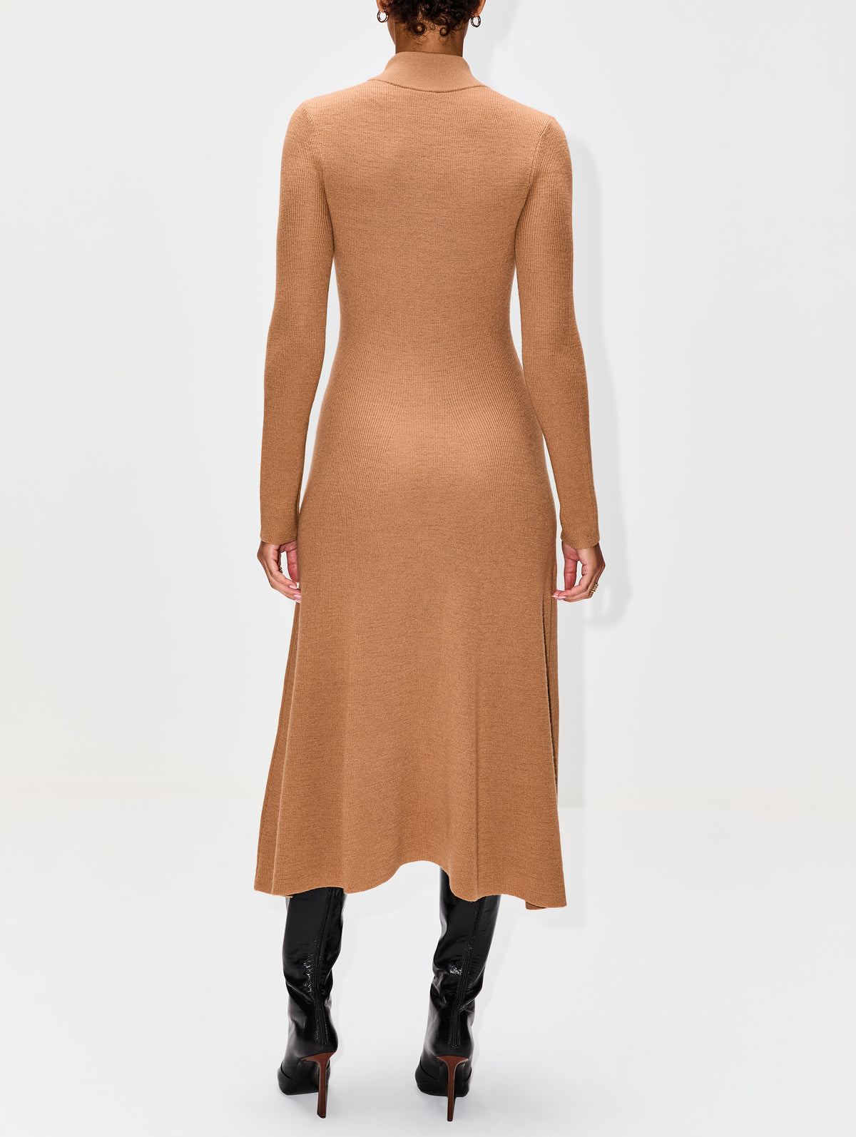 Ribbed Zip Up Turtleneck Dress,ROSETTA GETTY,CAMEL,Image 8