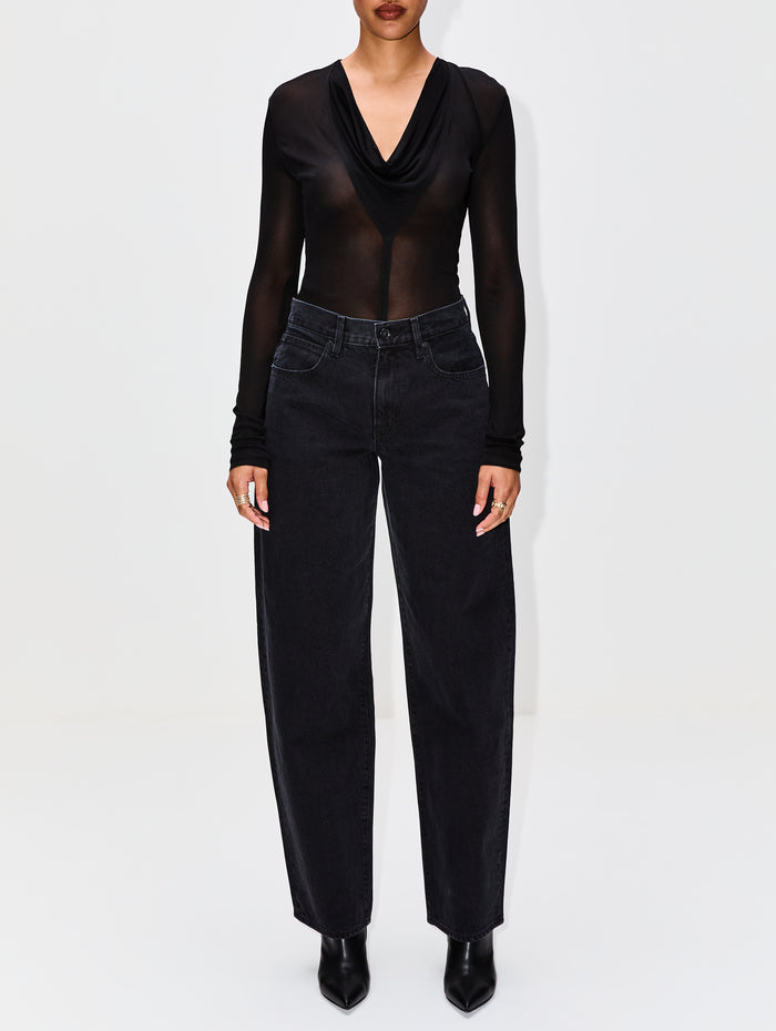 Draped V Neck Top,TOTÉME,BLACK,Image 1