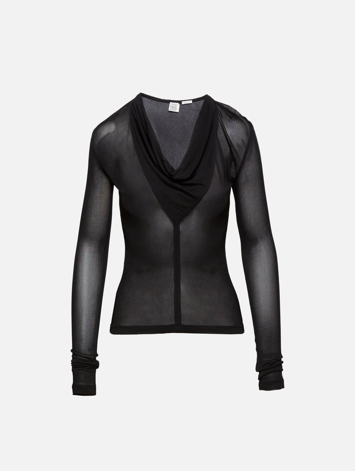 Draped V Neck Top,TOTÉME,BLACK,Image 1